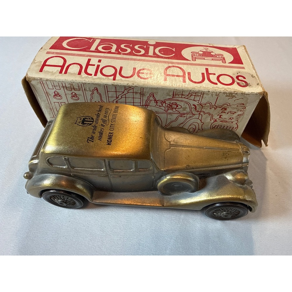 Vintage Banthrico 1937 Packard V-12 Coin Bank Homer City State Bank Gold w/ Box